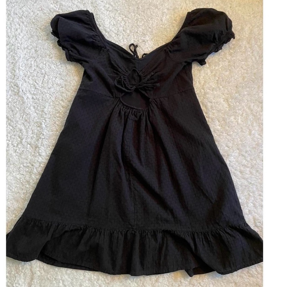 wild fable Black Puff-Sleeve Tie-Front Mini Dress - Picture 2 of 9